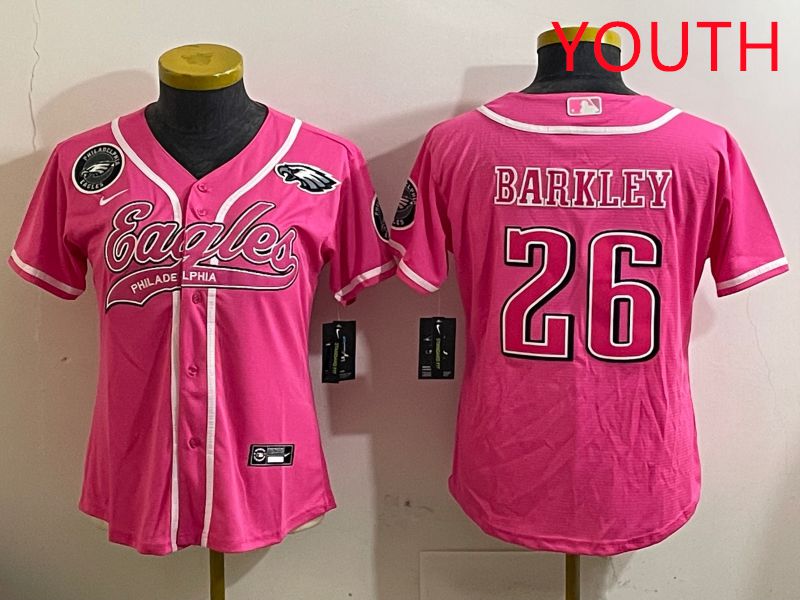Youth Philadelphia Eagles #26 Barkley Pink Jointly Name 2025 Nike Limited NFL Jersey style 9